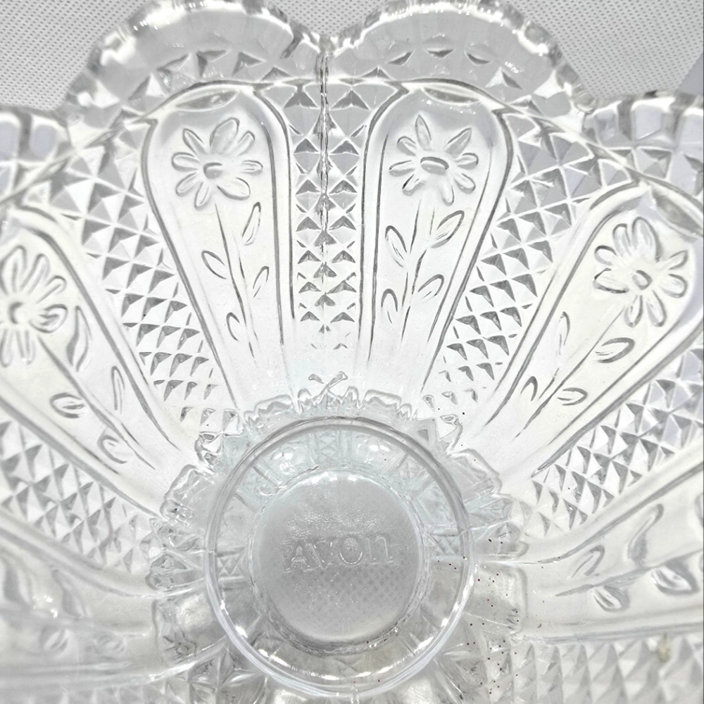 Vintage Floral Avon Glass Candle Holder Bud Vase Candy Dish Clear Glass - Picture 3 of 6